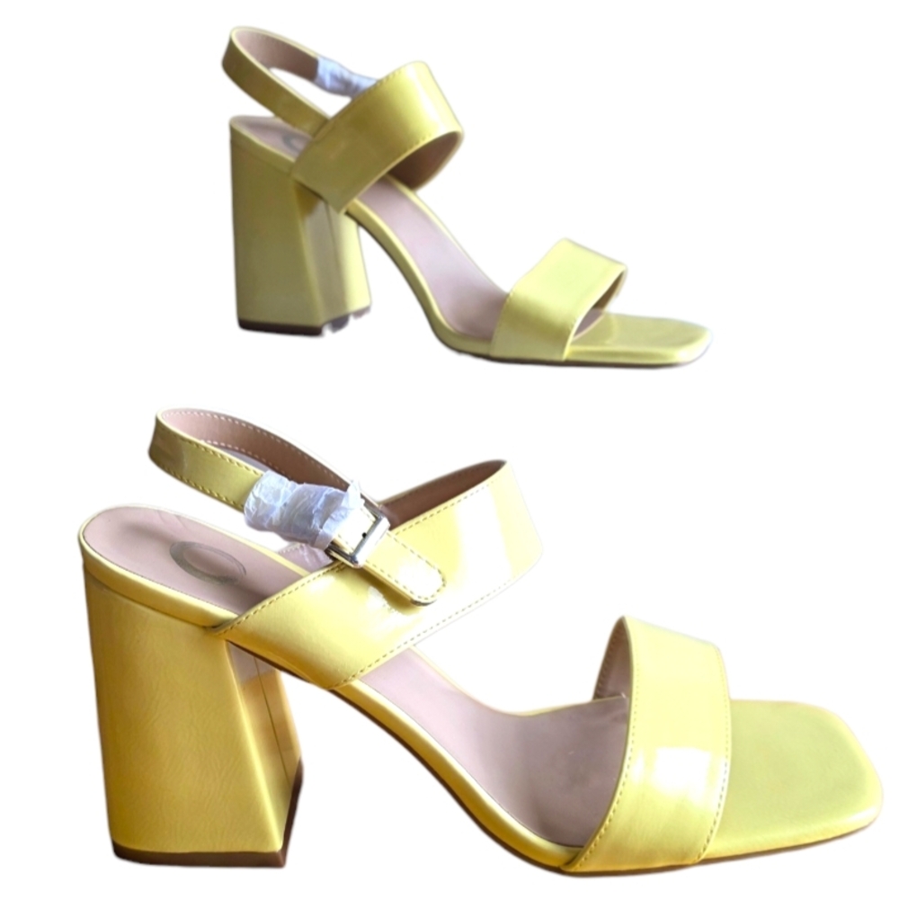Adras Open Square Toe 4" Block Heel Sandals by Journee Collection Yellow Size 11